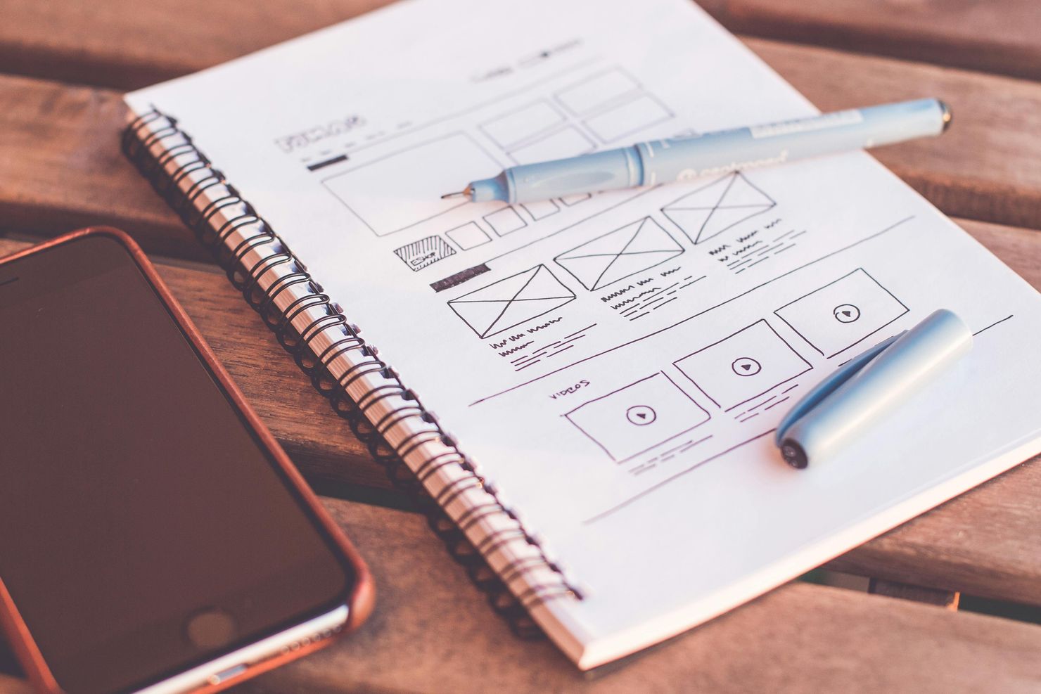 web wireframe on paper