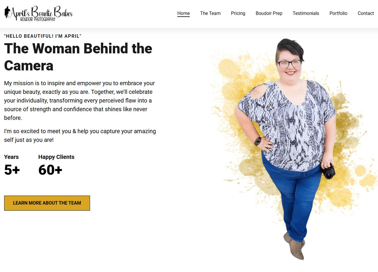 stylish modern homepage redesign for Aprils boudoir photography business.